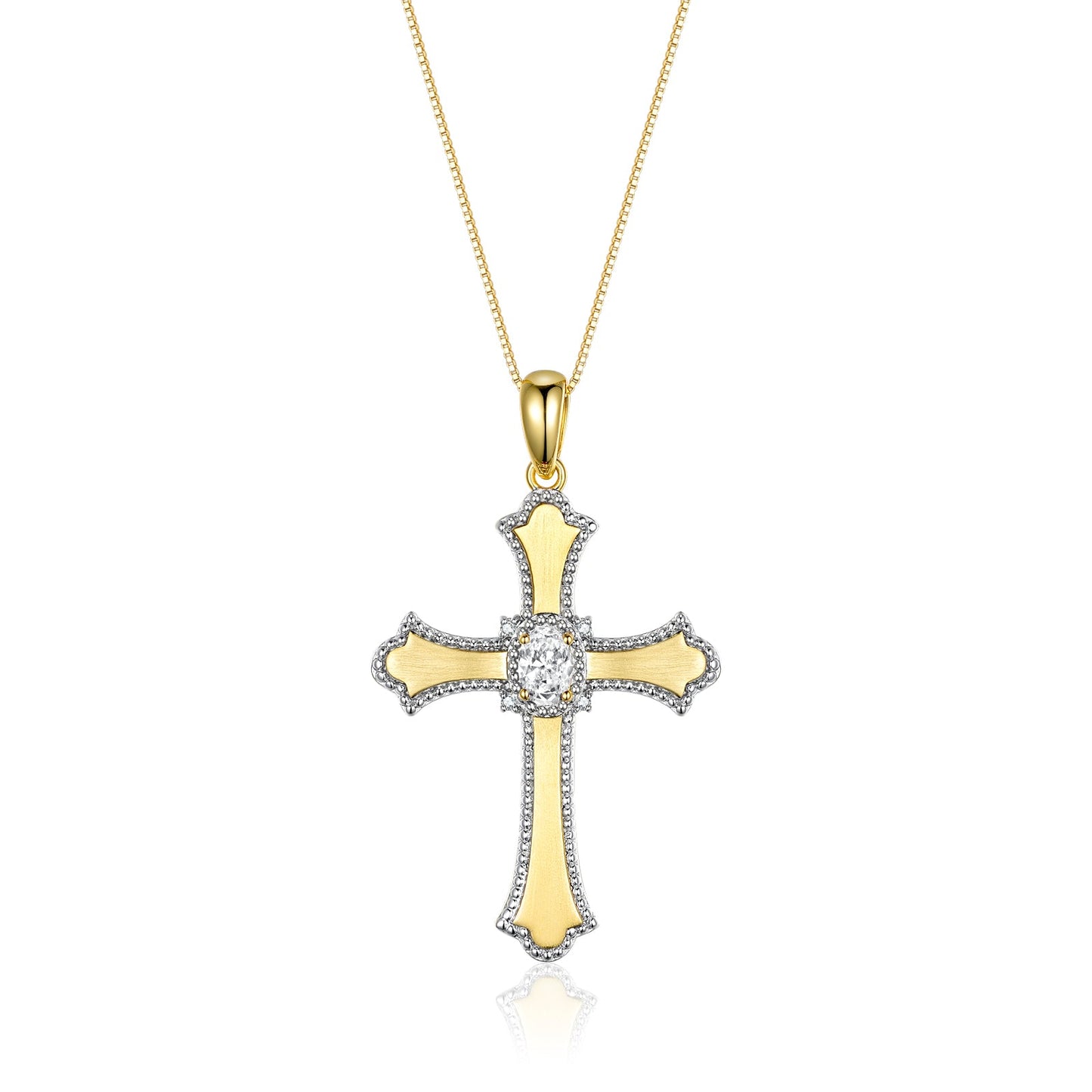 RYLOS Cross Necklace with Gemstones, Diamonds & 18" Chain - 6X4MM Birthstone Pendant for Women - Elegant Diamond Jewelry, Yellow Gold Plated Silver