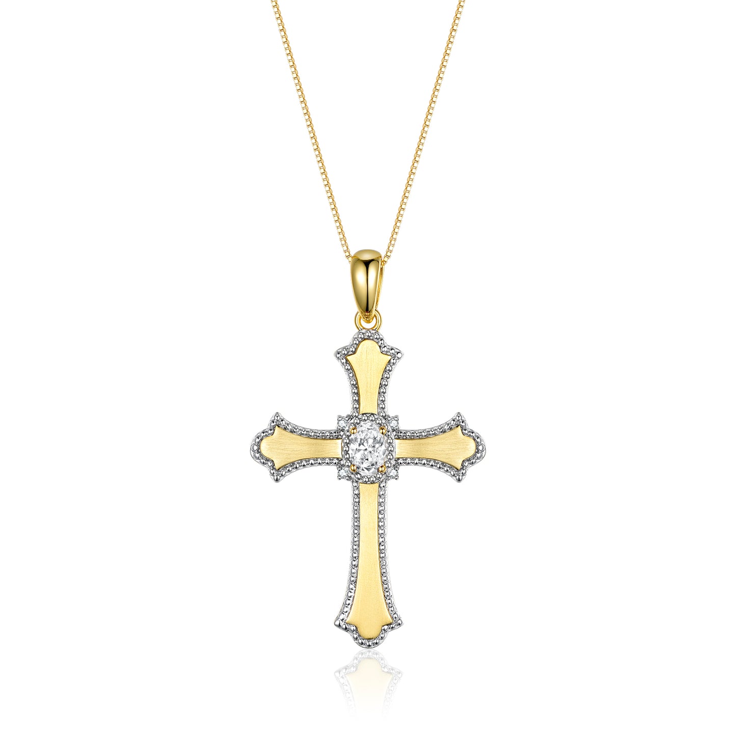 RYLOS Cross Necklace with Gemstones, Diamonds & 18" Chain - 6X4MM Birthstone Pendant for Women - Elegant Diamond Jewelry, Yellow Gold Plated Silver