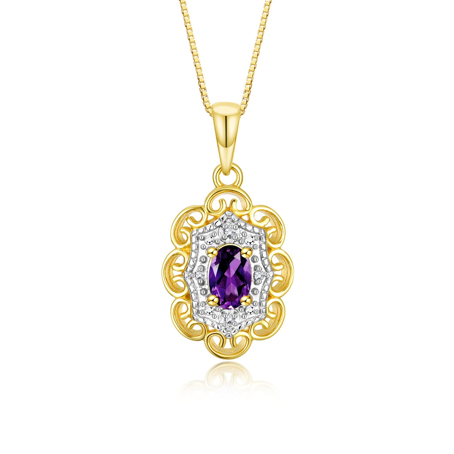 RYLOS Flower Necklace with Gemstones, Diamonds & 18" Chain - 6X4MM Birthstone Pendant for Women - Elegant Diamond Jewelry - Yellow Gold Plated Silver