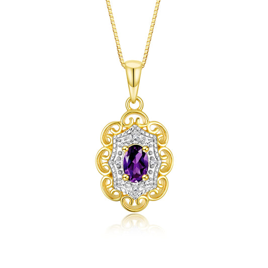 RYLOS Flower Necklace with Gemstones, Diamonds & 18" Chain - 6X4MM Birthstone Pendant for Women - Elegant Diamond Jewelry - Yellow Gold Plated Silver