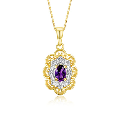RYLOS 14K Yellow Gold Flower Necklace with Gemstones, Diamonds & 18 inch Chain - 6X4MM Birthstone Pendant for Women - Elegant Diamond Jewelry