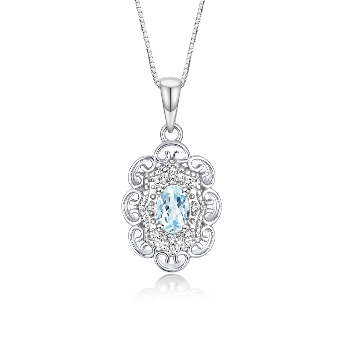 RYLOS Flower Necklace with Gemstones, Diamonds & 18" Chain - 6X4MM Birthstone Pendant for Women - Elegant Diamond Jewelry - Sterling Silver