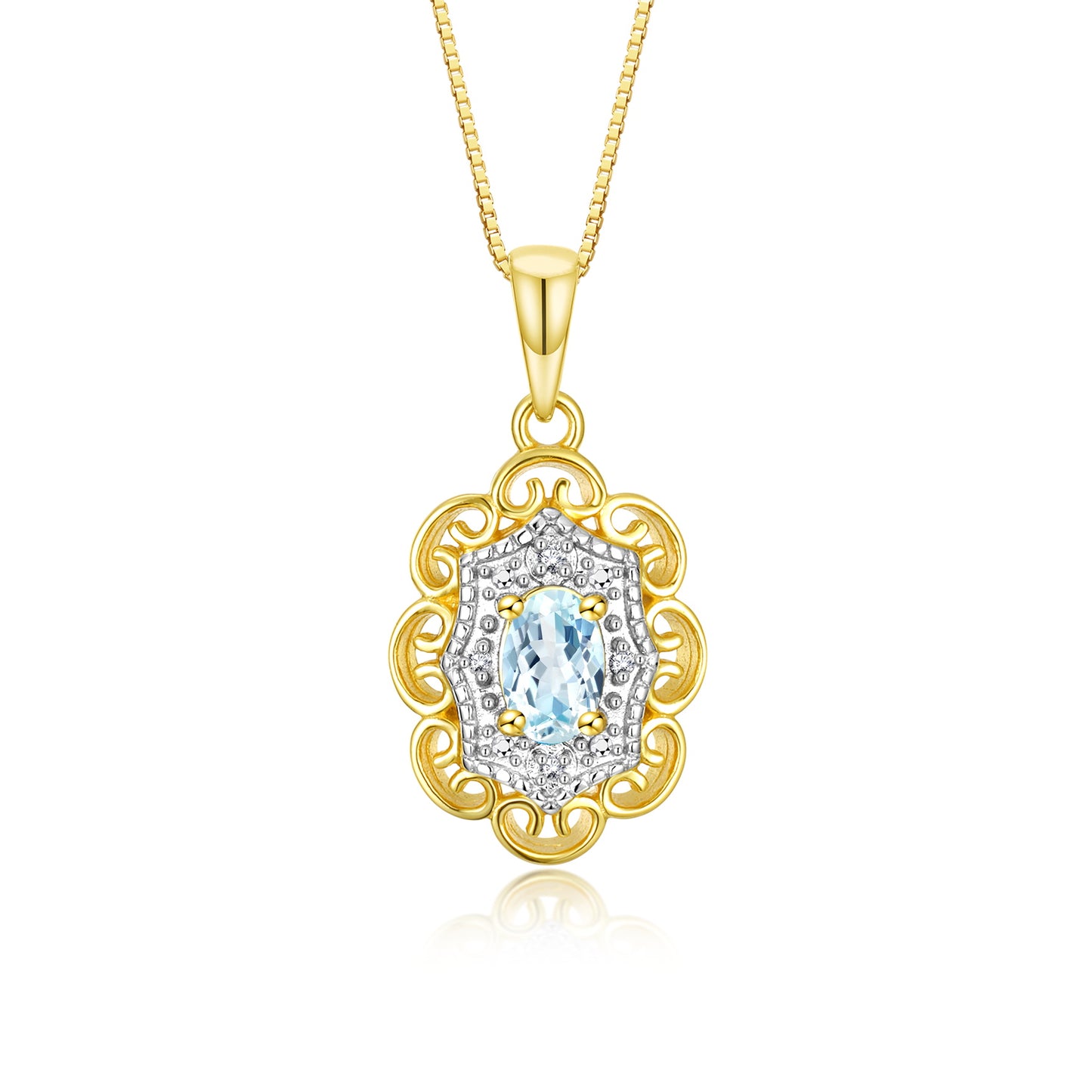 RYLOS Flower Necklace with Gemstones, Diamonds & 18" Chain - 6X4MM Birthstone Pendant for Women - Elegant Diamond Jewelry - Yellow Gold Plated Silver