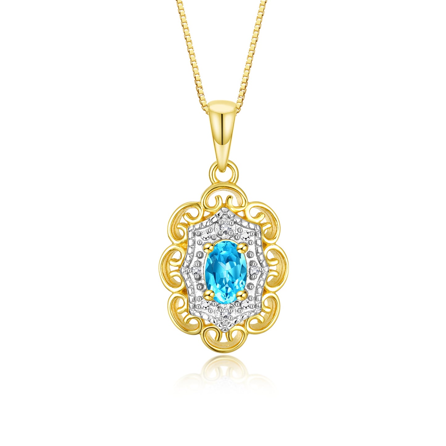RYLOS 14K Yellow Gold Flower Necklace with Gemstones, Diamonds & 18 inch Chain - 6X4MM Birthstone Pendant for Women - Elegant Diamond Jewelry
