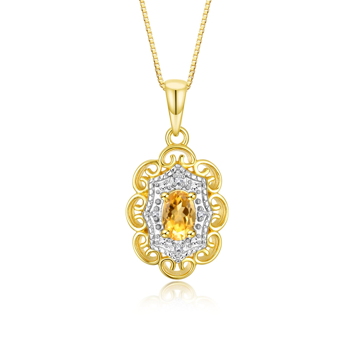 RYLOS 14K Yellow Gold Flower Necklace with Gemstones, Diamonds & 18 inch Chain - 6X4MM Birthstone Pendant for Women - Elegant Diamond Jewelry
