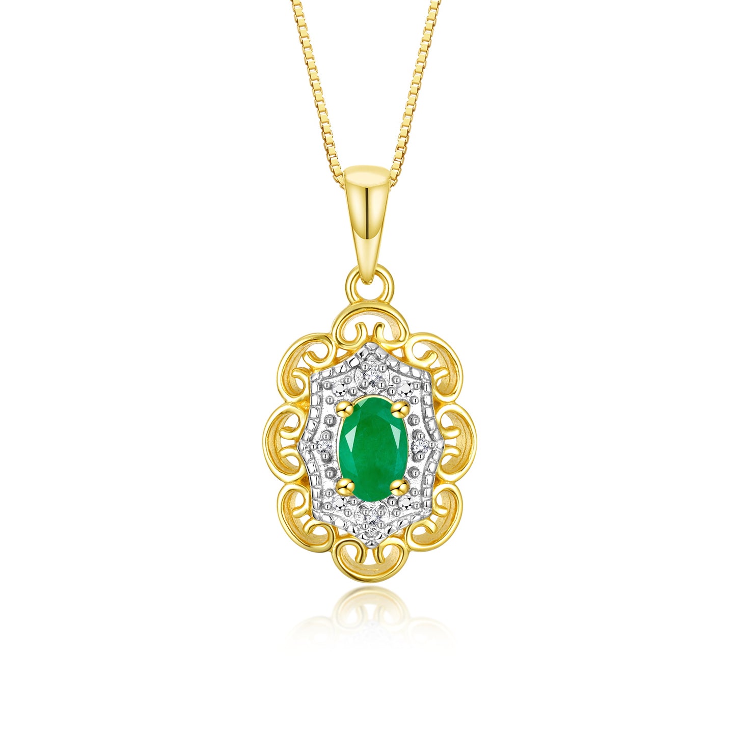 RYLOS Flower Necklace with Gemstones, Diamonds & 18" Chain - 6X4MM Birthstone Pendant for Women - Elegant Diamond Jewelry - Yellow Gold Plated Silver