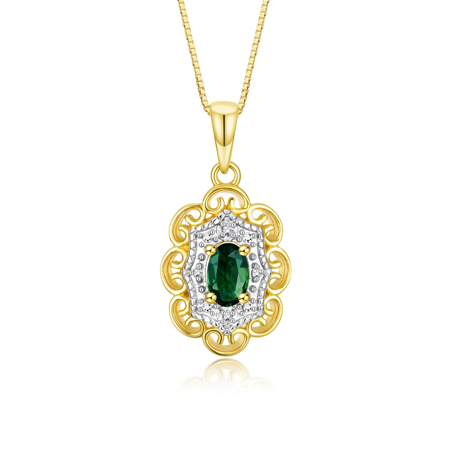 RYLOS 14K Yellow Gold Flower Necklace with Gemstones, Diamonds & 18 inch Chain - 6X4MM Birthstone Pendant for Women - Elegant Diamond Jewelry