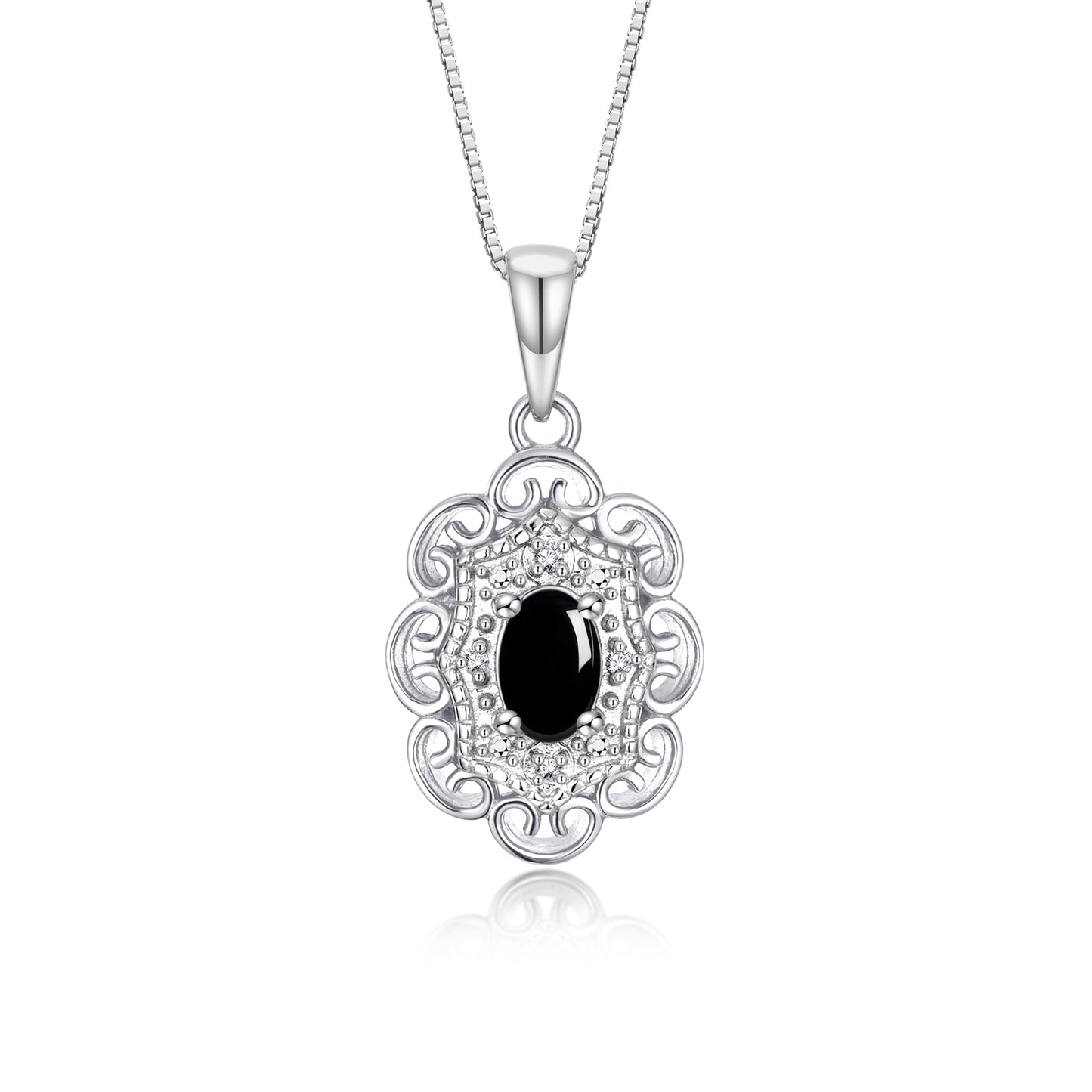 RYLOS 14K White Gold Flower Necklace with Gemstones, Diamonds & 18 inch Chain - 6X4MM Birthstone Pendant for Women - Elegant Diamond Jewelry