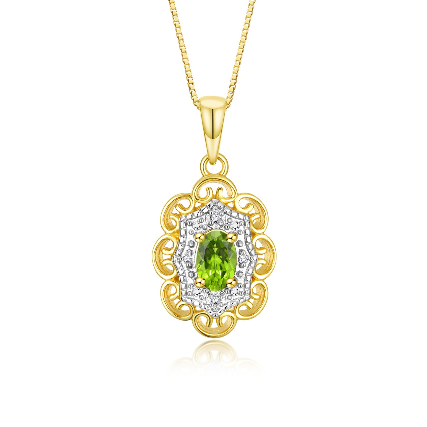 RYLOS 14K Yellow Gold Flower Necklace with Gemstones, Diamonds & 18 inch Chain - 6X4MM Birthstone Pendant for Women - Elegant Diamond Jewelry