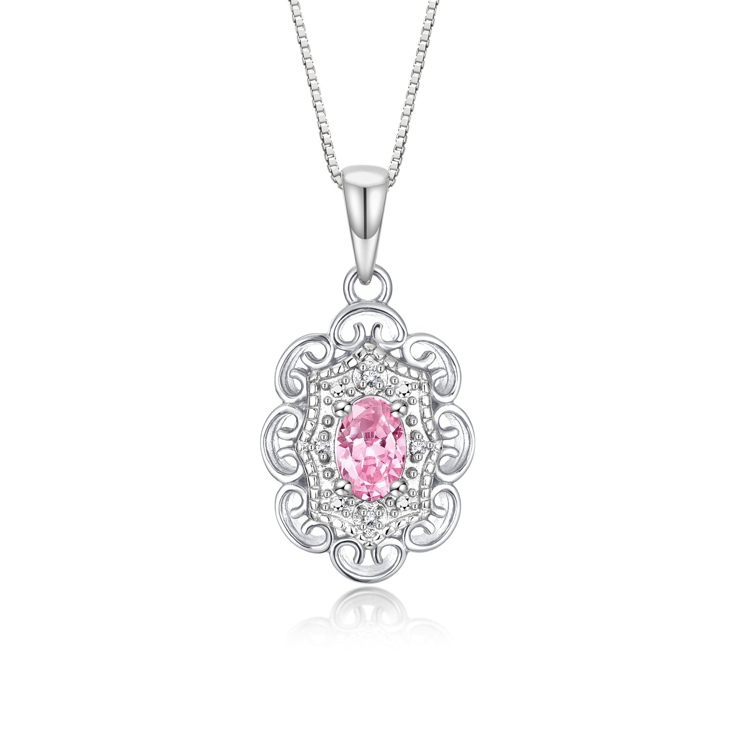RYLOS Flower Necklace with Gemstones, Diamonds & 18" Chain - 6X4MM Birthstone Pendant for Women - Elegant Diamond Jewelry - Sterling Silver
