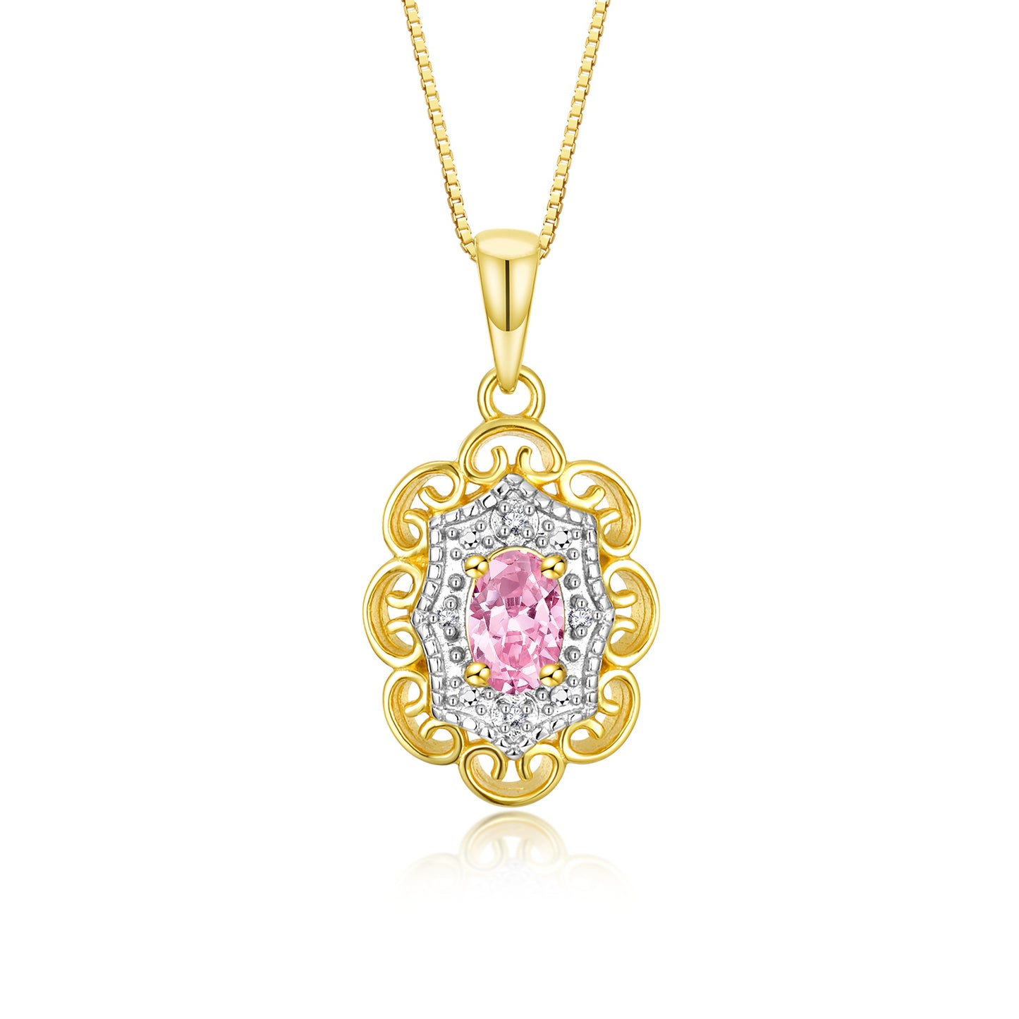 RYLOS Flower Necklace with Gemstones, Diamonds & 18" Chain - 6X4MM Birthstone Pendant for Women - Elegant Diamond Jewelry - Yellow Gold Plated Silver