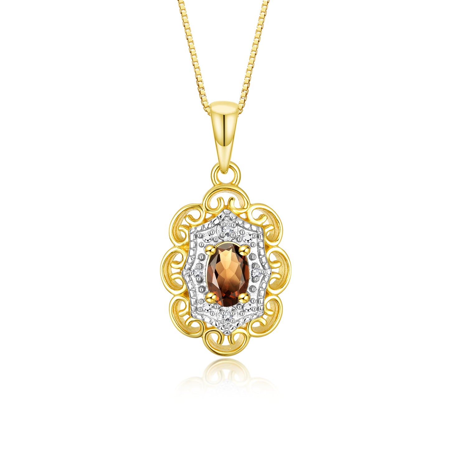 RYLOS 14K Yellow Gold Flower Necklace with Gemstones, Diamonds & 18 inch Chain - 6X4MM Birthstone Pendant for Women - Elegant Diamond Jewelry