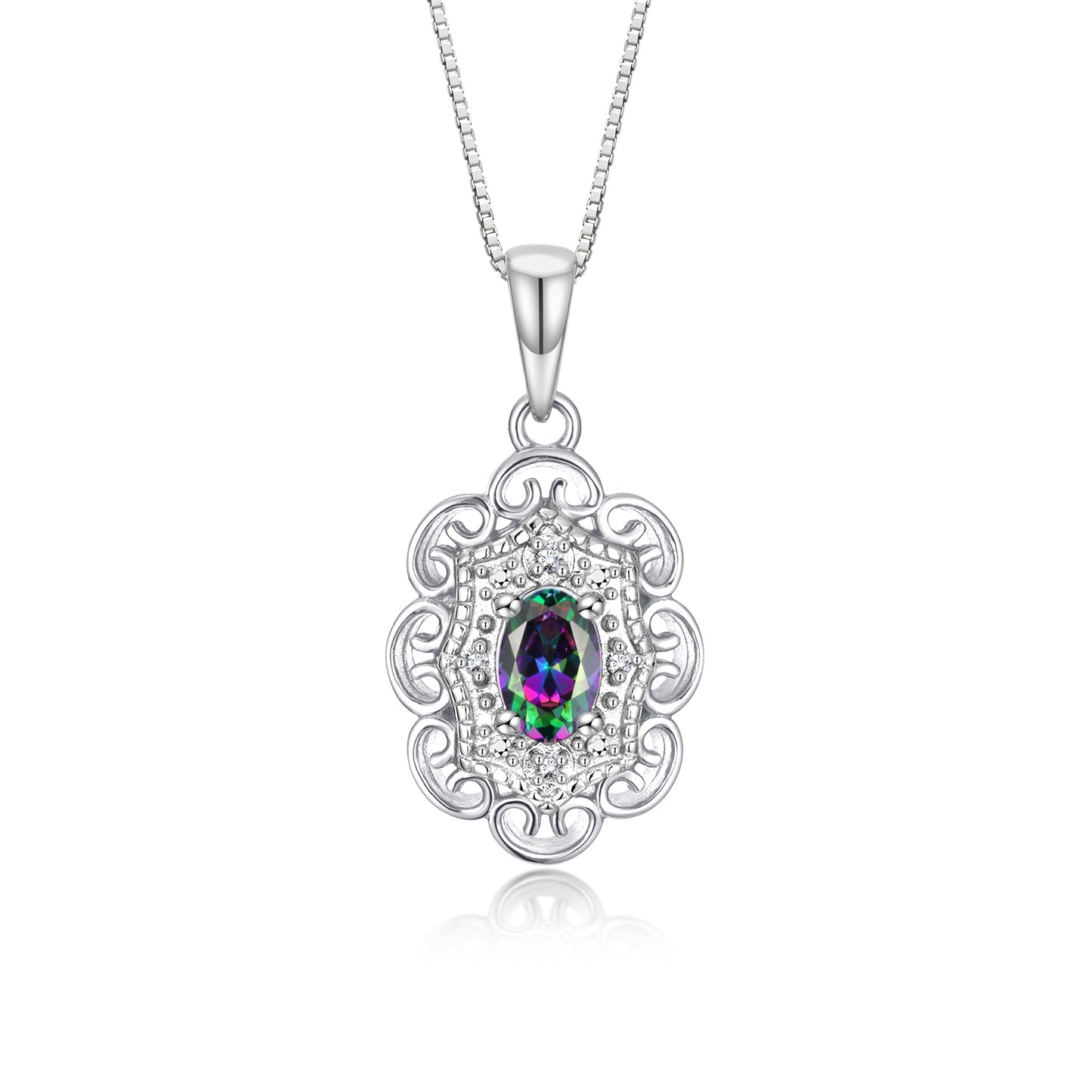 RYLOS Flower Necklace with Gemstones, Diamonds & 18" Chain - 6X4MM Birthstone Pendant for Women - Elegant Diamond Jewelry - Sterling Silver
