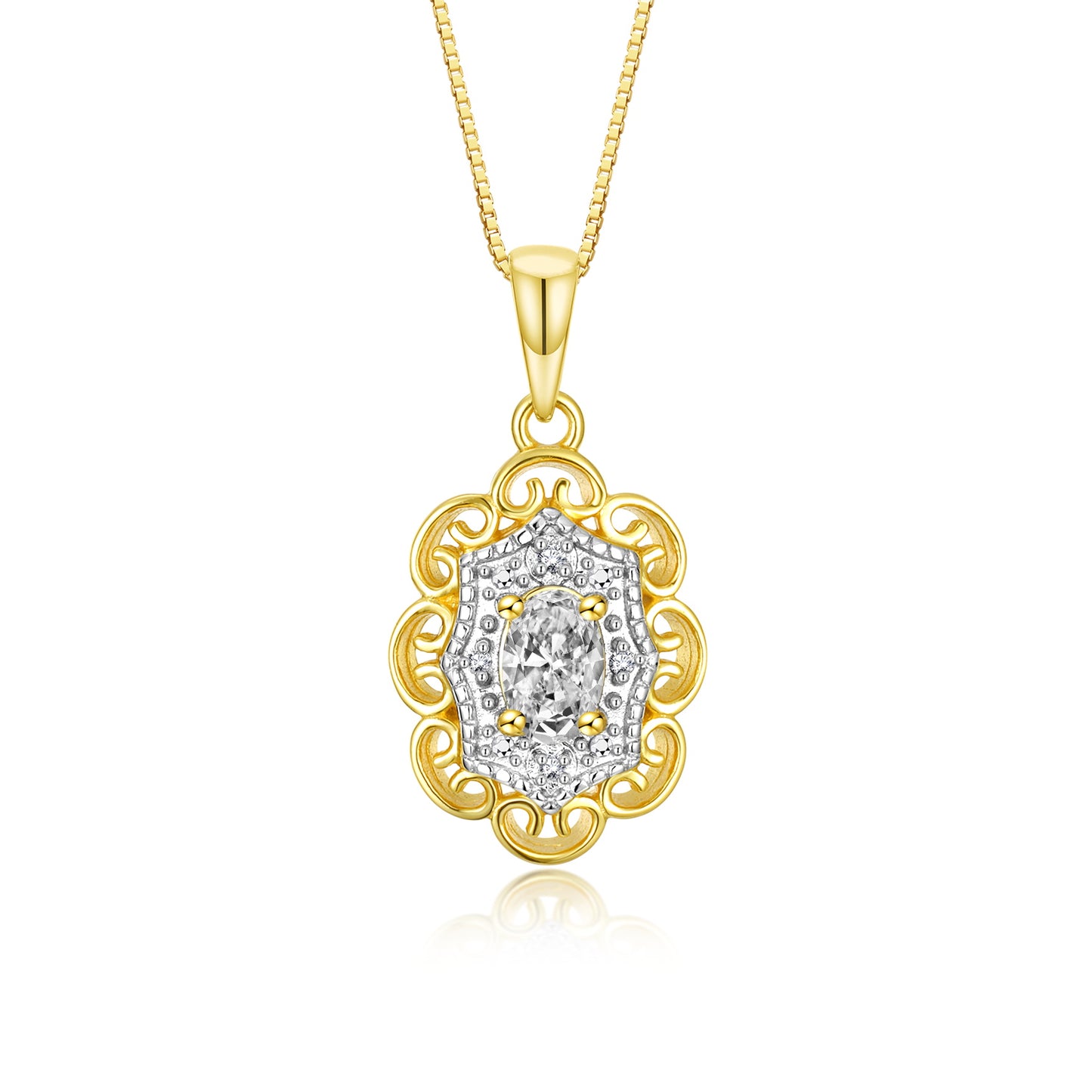 RYLOS 14K Yellow Gold Flower Necklace with Gemstones, Diamonds & 18 inch Chain - 6X4MM Birthstone Pendant for Women - Elegant Diamond Jewelry
