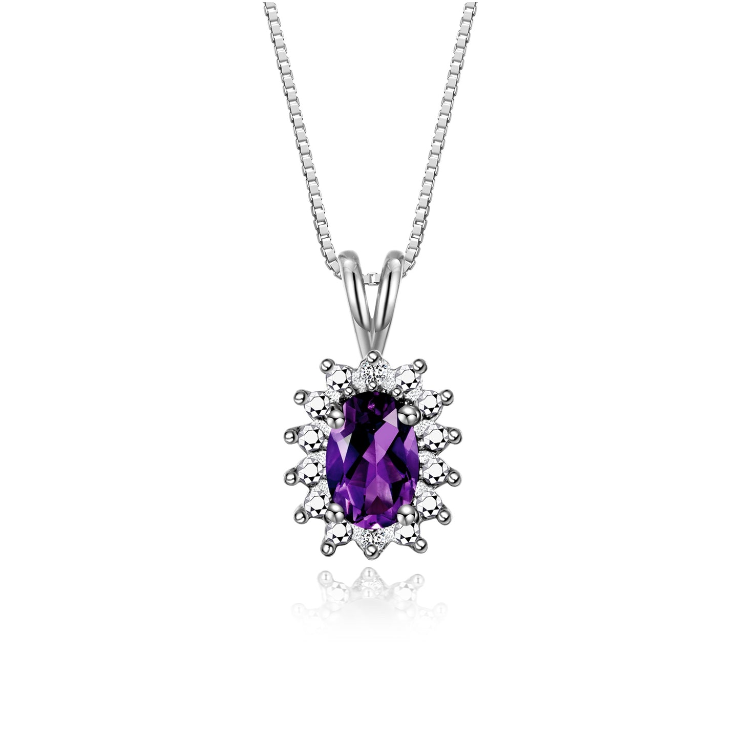 RYLOS Sterling Silver Halo Pendant Necklace: Gemstone & Diamond Accent, 18 Chain - 6X4MM Birthstone Women's Jewelry - Timeless Elegance