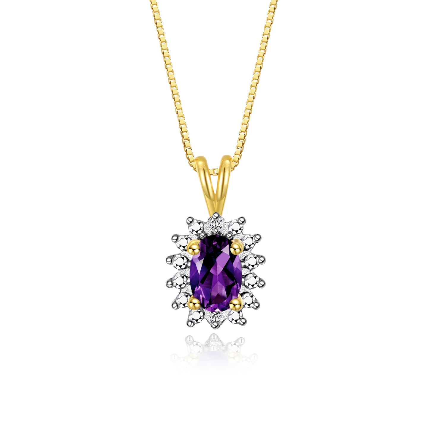 RYLOS 14K Yellow Gold Halo Pendant Necklace: Gemstone & Diamond Accent, 18 Chain - 6X4MM Birthstone Women's Jewelry - Timeless Elegance