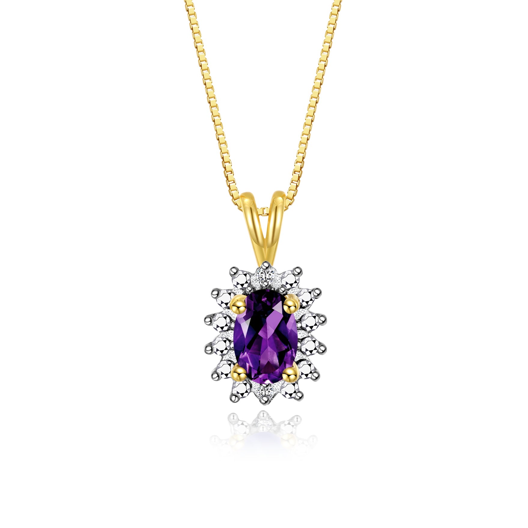 RYLOS 14K Yellow Gold Halo Pendant Necklace: Gemstone & Diamond Accent, 18 Chain - 6X4MM Birthstone Women's Jewelry - Timeless Elegance