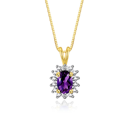 RYLOS 14K Yellow Gold Halo Pendant Necklace: Gemstone & Diamond Accent, 18 Chain - 6X4MM Birthstone Women's Jewelry - Timeless Elegance