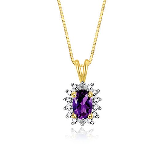 RYLOS 14K Yellow Gold Halo Pendant Necklace: Gemstone & Diamond Accent, 18 Chain - 6X4MM Birthstone Women's Jewelry - Timeless Elegance