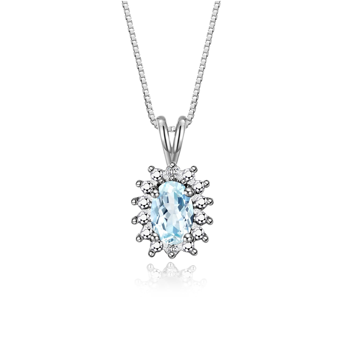 RYLOS 14K White Gold Halo Pendant Necklace: Gemstone & Diamond Accent, 18 Chain - 6X4MM Birthstone Women's Jewelry - Timeless Elegance