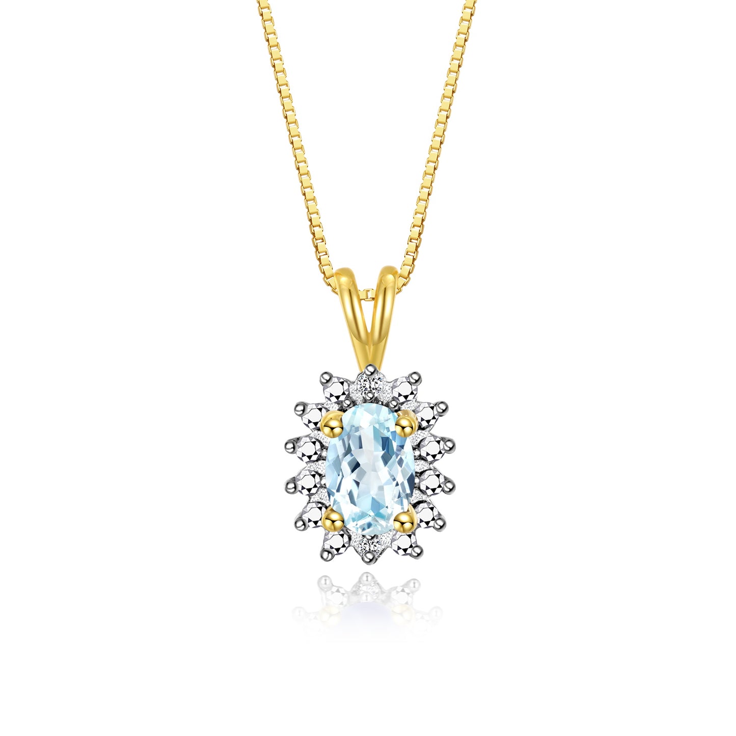 RYLOS 14K Yellow Gold Halo Pendant Necklace: Gemstone & Diamond Accent, 18 Chain - 6X4MM Birthstone Women's Jewelry - Timeless Elegance
