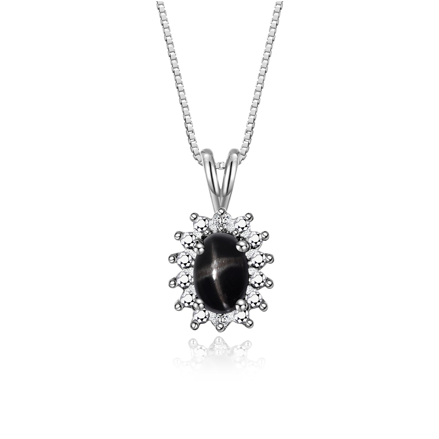 RYLOS 14K White Gold Halo Pendant Necklace: Gemstone & Diamond Accent, 18 Chain - 6X4MM Birthstone Women's Jewelry - Timeless Elegance
