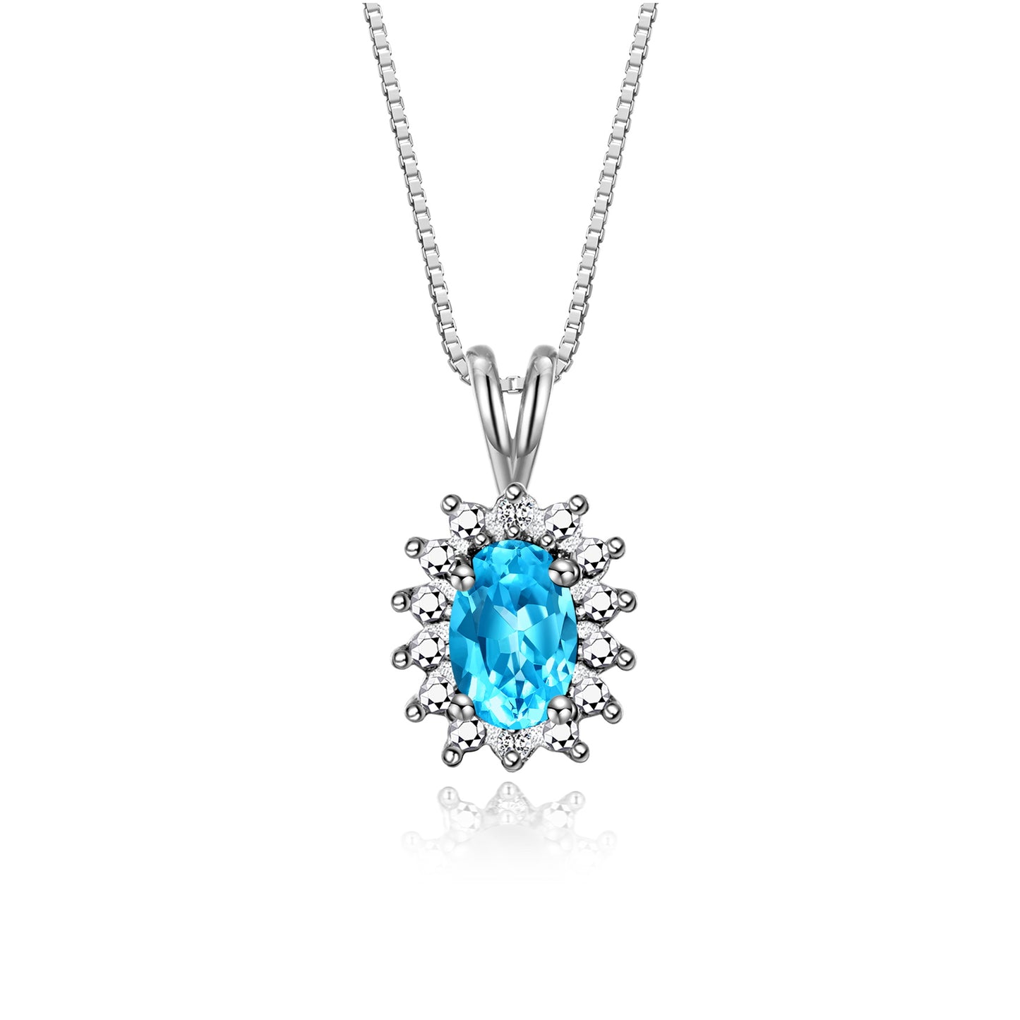 RYLOS 14K White Gold Halo Pendant Necklace: Gemstone & Diamond Accent, 18 Chain - 6X4MM Birthstone Women's Jewelry - Timeless Elegance