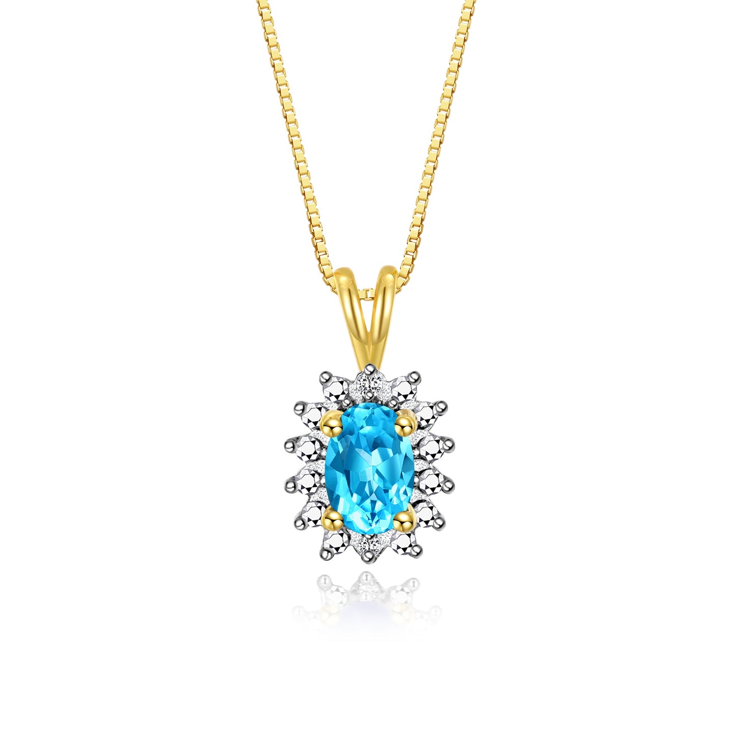 RYLOS Yellow Gold Plated Silver Halo Pendant Necklace: Gemstone & Diamond Accent, 18 Chain - 6X4MM Birthstone Women's Jewelry - Timeless Elegance