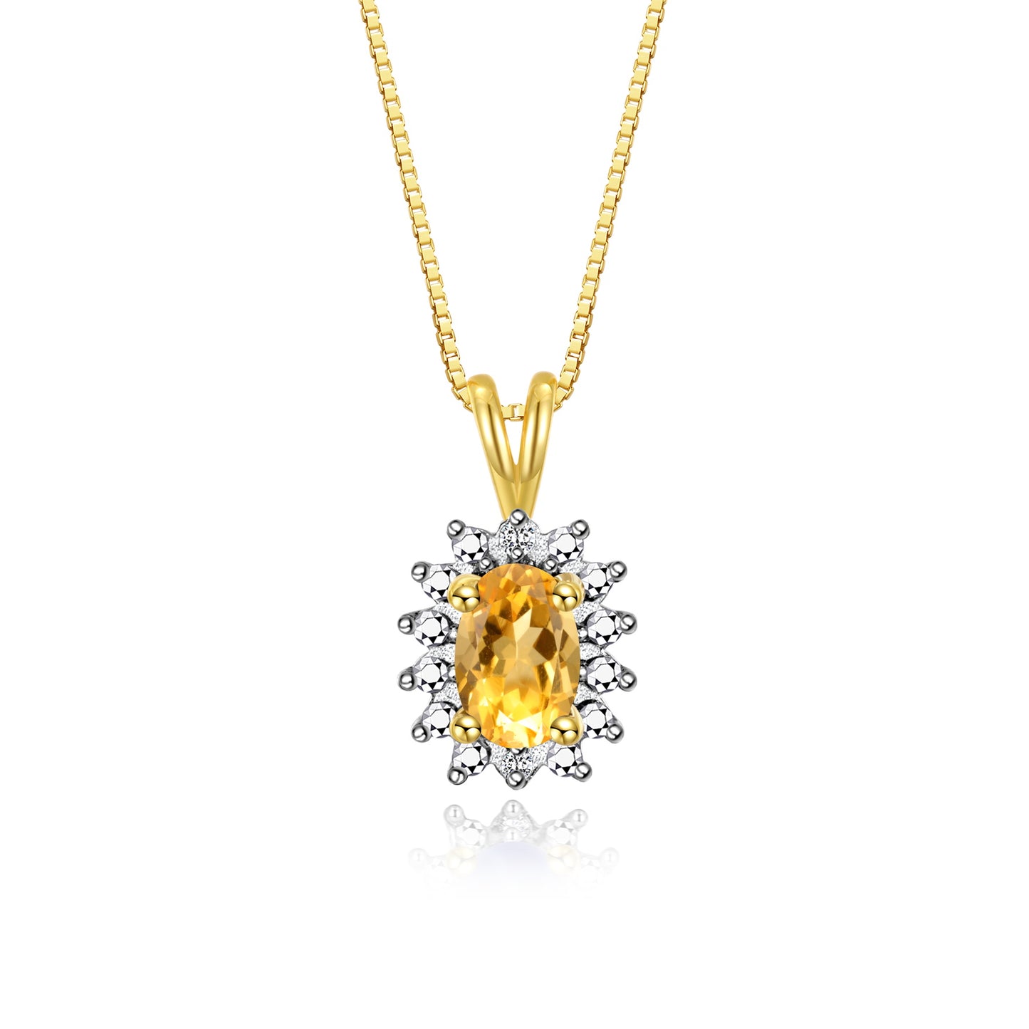 RYLOS Yellow Gold Plated Silver Halo Pendant Necklace: Gemstone & Diamond Accent, 18 Chain - 6X4MM Birthstone Women's Jewelry - Timeless Elegance