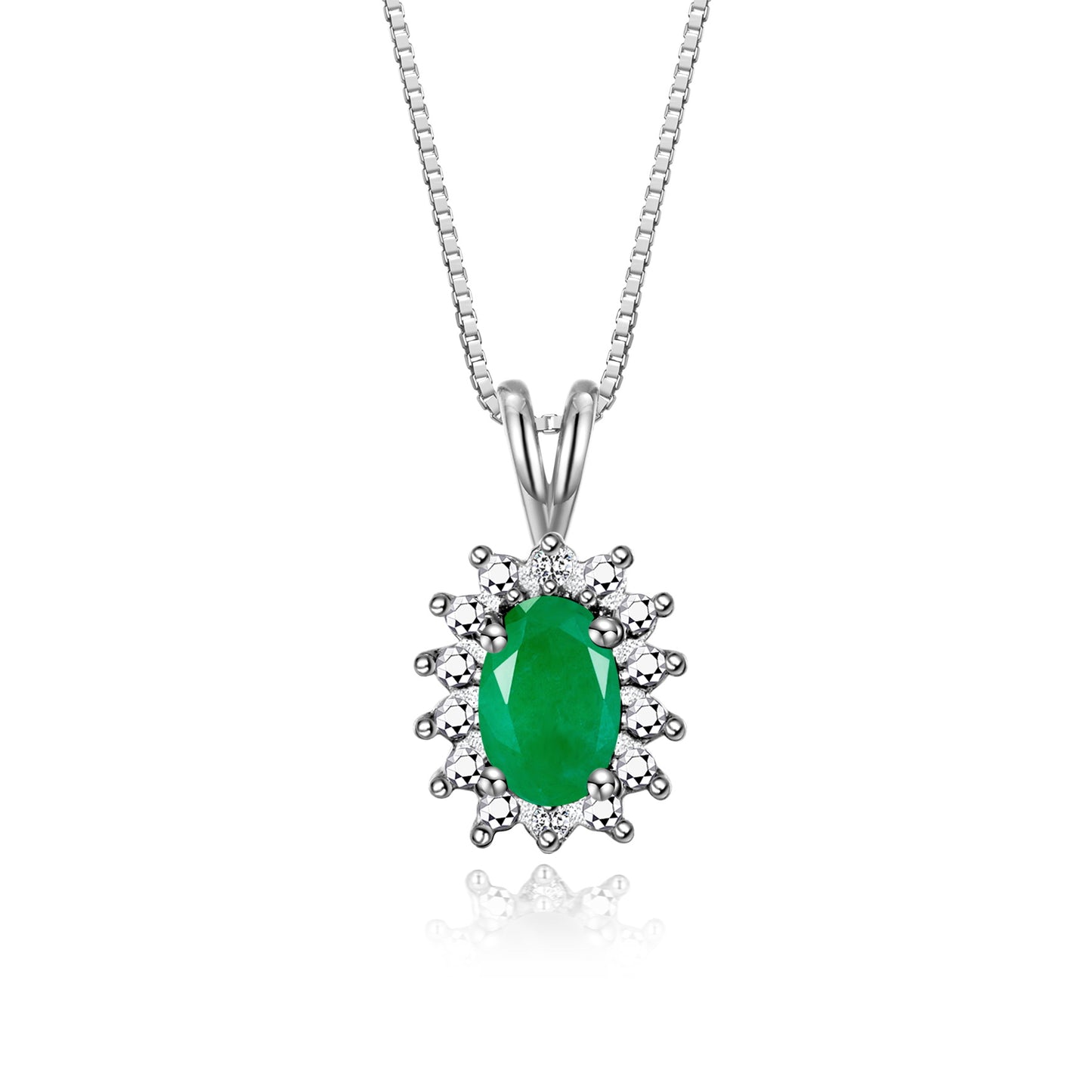 RYLOS 14K White Gold Halo Pendant Necklace: Gemstone & Diamond Accent, 18 Chain - 6X4MM Birthstone Women's Jewelry - Timeless Elegance