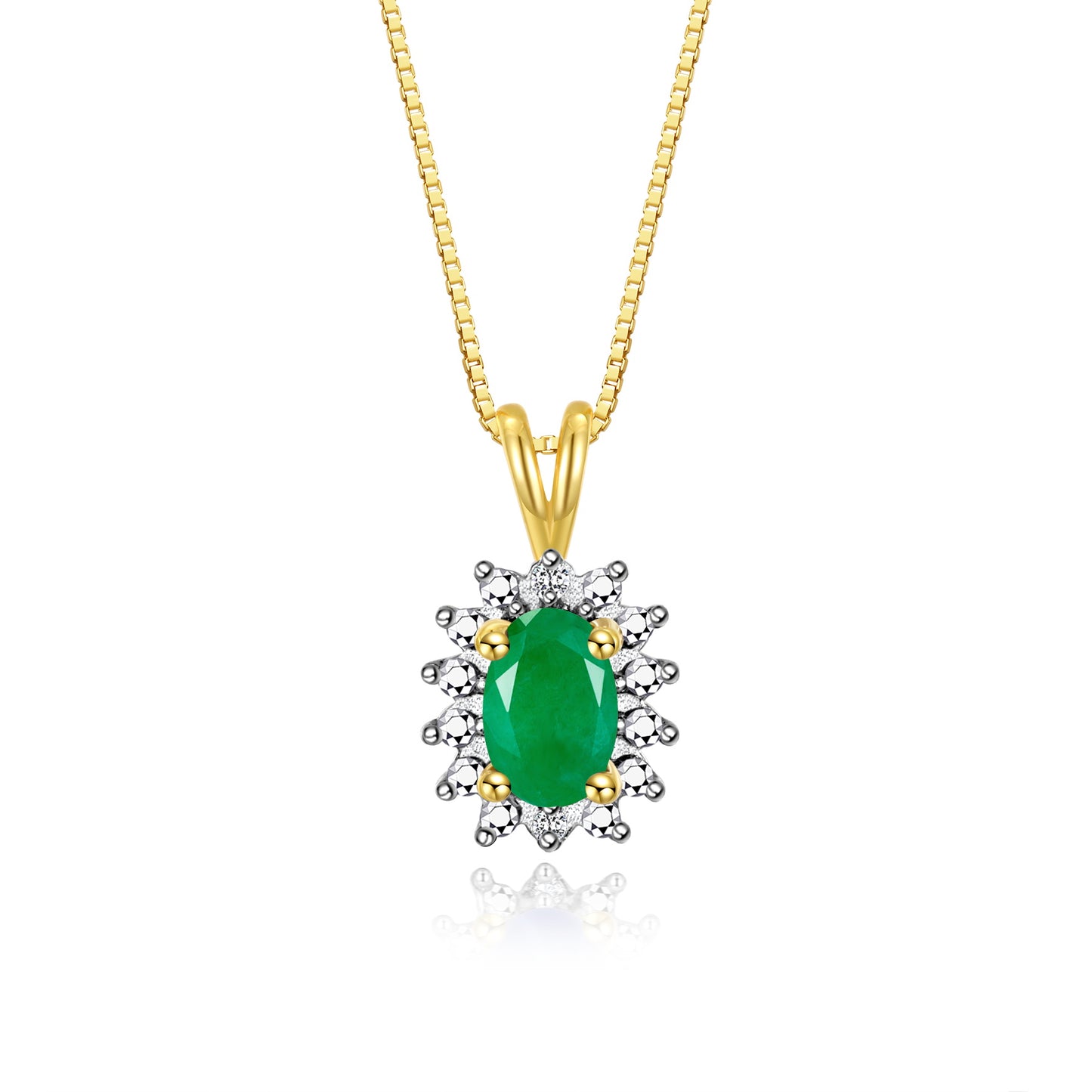 RYLOS Yellow Gold Plated Silver Halo Pendant Necklace: Gemstone & Diamond Accent, 18 Chain - 6X4MM Birthstone Women's Jewelry - Timeless Elegance