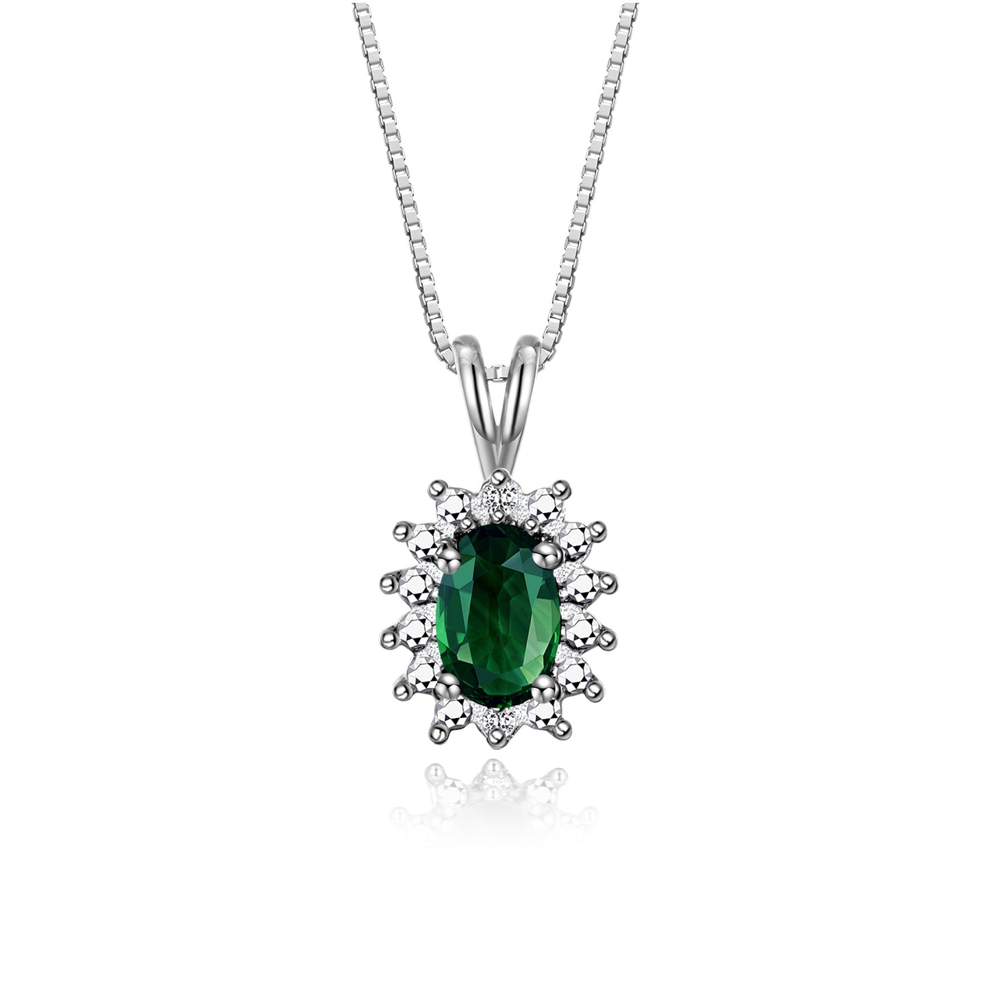 RYLOS 14K White Gold Halo Pendant Necklace: Gemstone & Diamond Accent, 18 Chain - 6X4MM Birthstone Women's Jewelry - Timeless Elegance