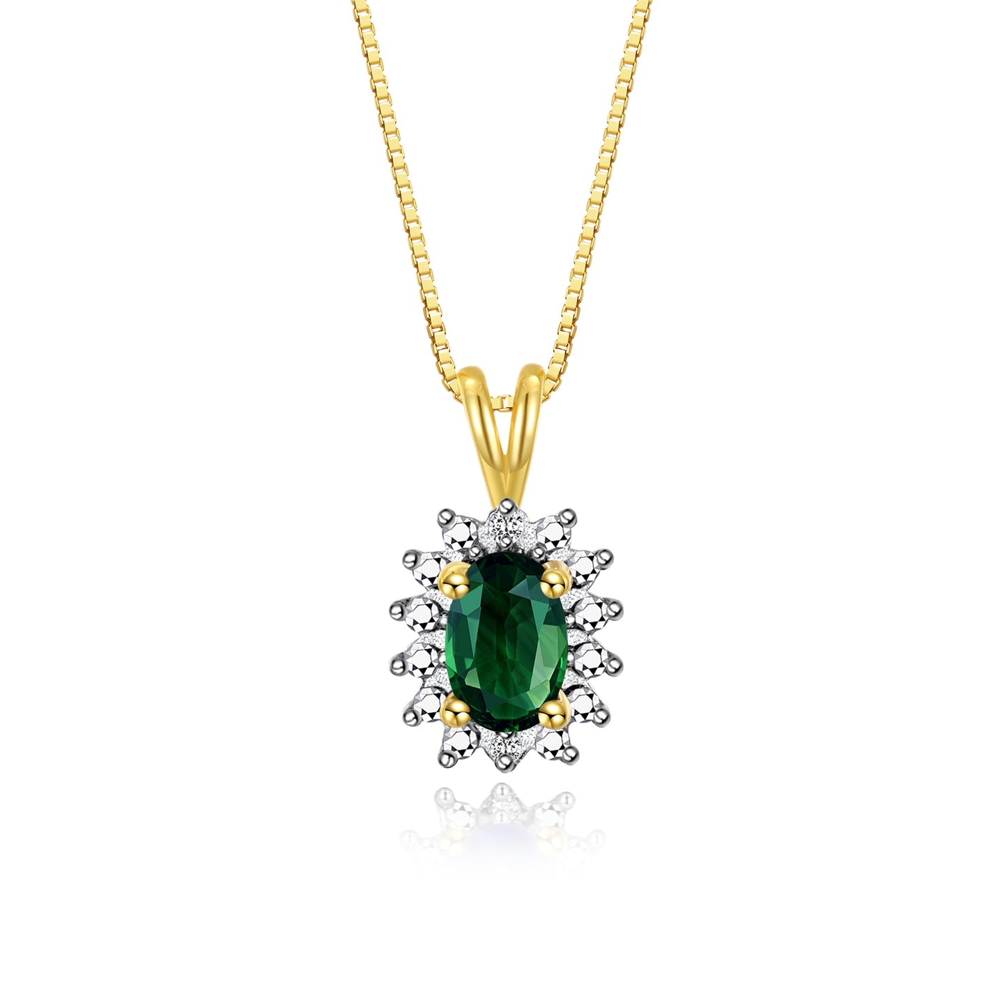 RYLOS Yellow Gold Plated Silver Halo Pendant Necklace: Gemstone & Diamond Accent, 18 Chain - 6X4MM Birthstone Women's Jewelry - Timeless Elegance