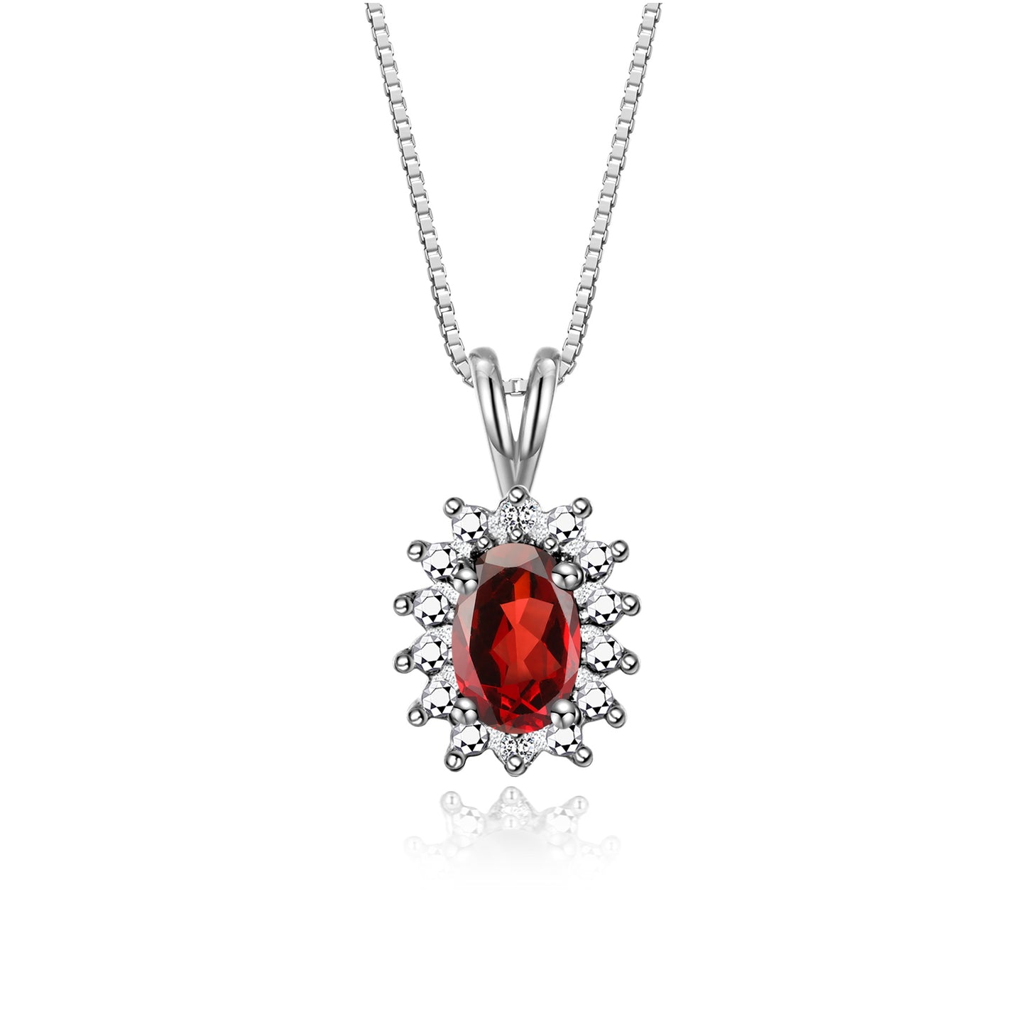 RYLOS 14K White Gold Halo Pendant Necklace: Gemstone & Diamond Accent, 18 Chain - 6X4MM Birthstone Women's Jewelry - Timeless Elegance