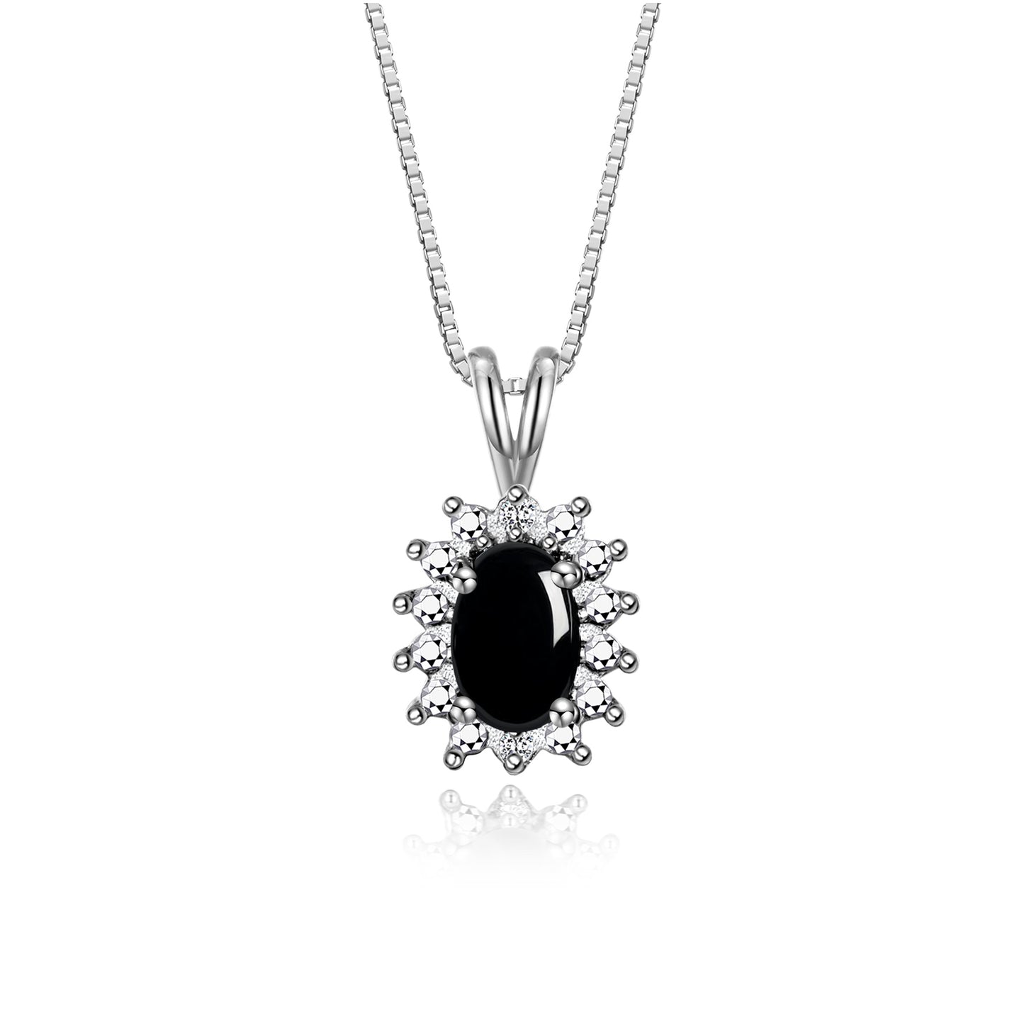 RYLOS 14K White Gold Halo Pendant Necklace: Gemstone & Diamond Accent, 18 Chain - 6X4MM Birthstone Women's Jewelry - Timeless Elegance