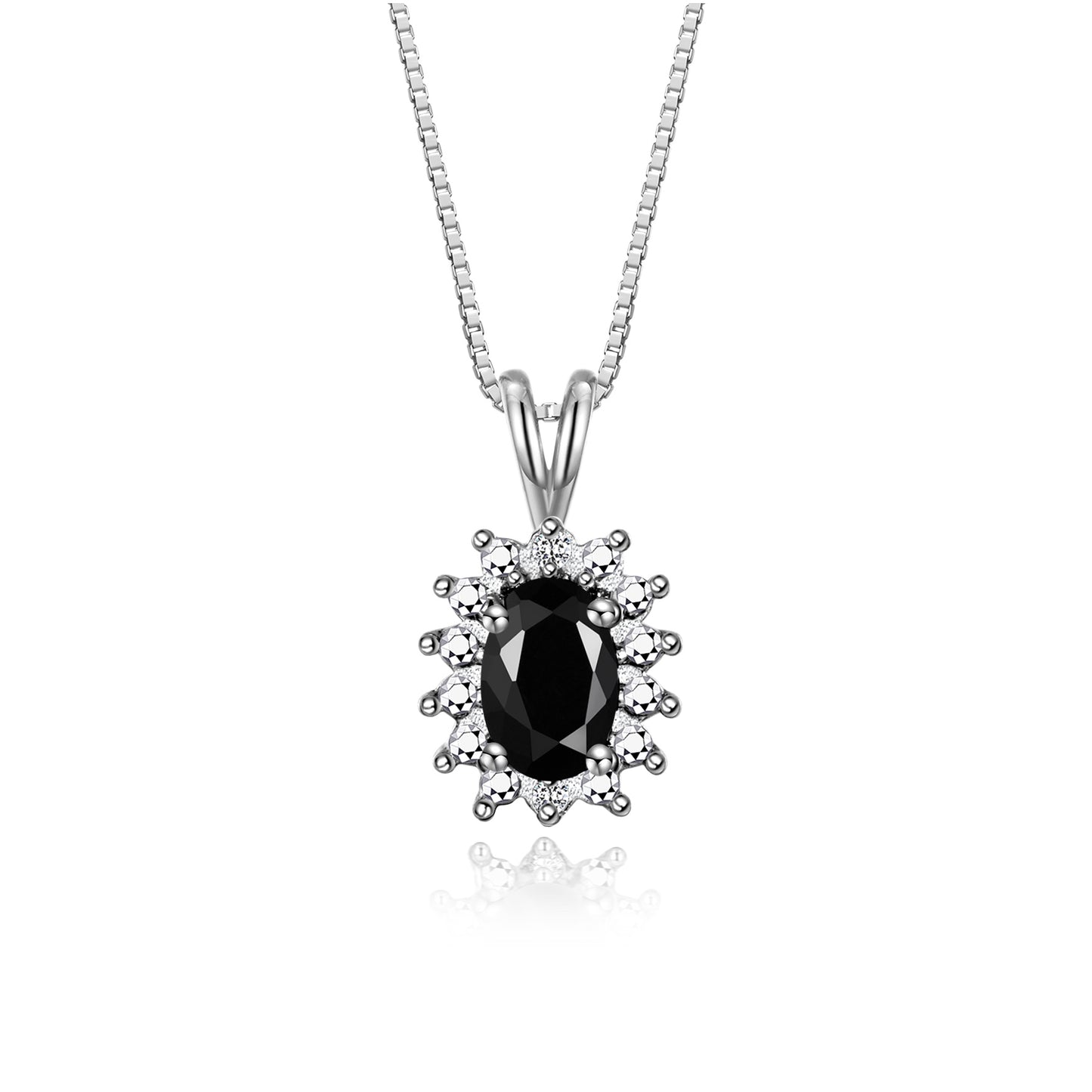 RYLOS 14K White Gold Halo Pendant Necklace: Gemstone & Diamond Accent, 18 Chain - 6X4MM Birthstone Women's Jewelry - Timeless Elegance