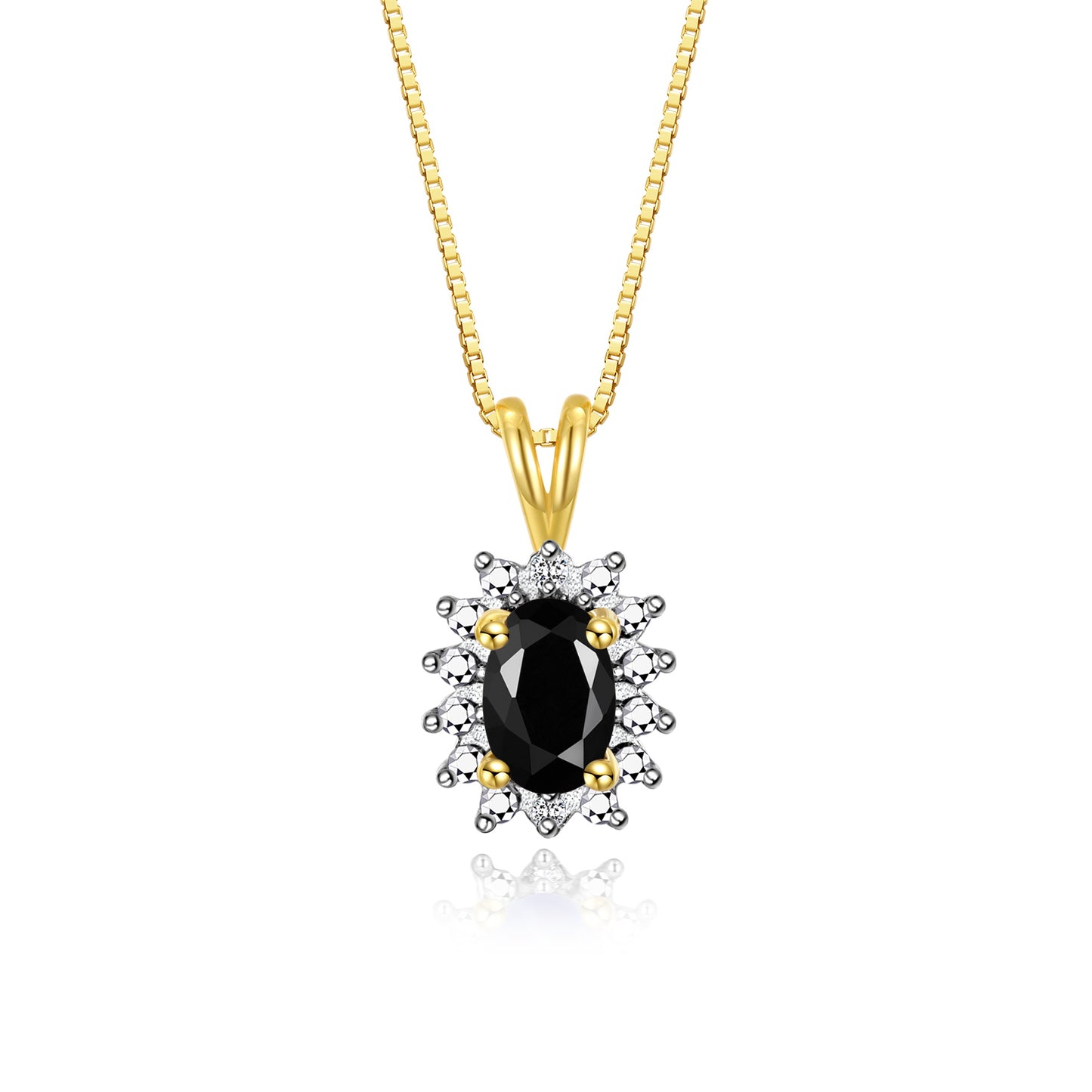 RYLOS Yellow Gold Plated Silver Halo Pendant Necklace: Gemstone & Diamond Accent, 18 Chain - 6X4MM Birthstone Women's Jewelry - Timeless Elegance