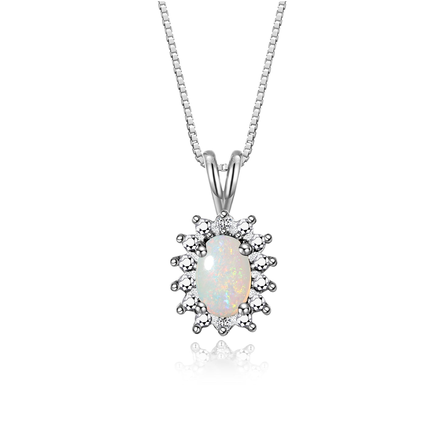 RYLOS 14K White Gold Halo Pendant Necklace: Gemstone & Diamond Accent, 18 Chain - 6X4MM Birthstone Women's Jewelry - Timeless Elegance