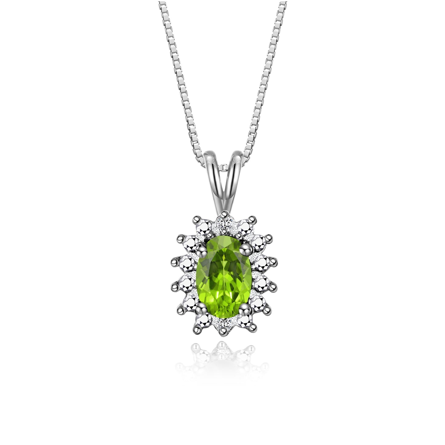 RYLOS Sterling Silver Halo Pendant Necklace: Gemstone & Diamond Accent, 18 Chain - 6X4MM Birthstone Women's Jewelry - Timeless Elegance