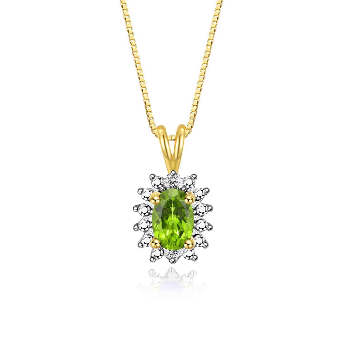 RYLOS Yellow Gold Plated Silver Halo Pendant Necklace: Gemstone & Diamond Accent, 18 Chain - 6X4MM Birthstone Women's Jewelry - Timeless Elegance