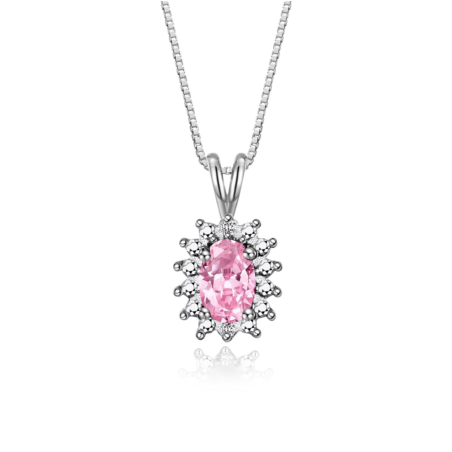 RYLOS 14K White Gold Halo Pendant Necklace: Gemstone & Diamond Accent, 18 Chain - 6X4MM Birthstone Women's Jewelry - Timeless Elegance