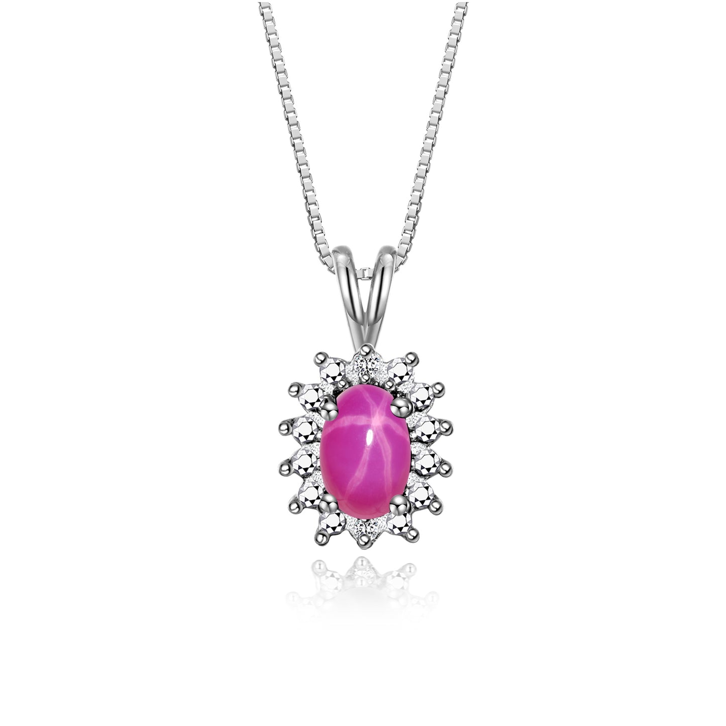 RYLOS 14K White Gold Halo Pendant Necklace: Gemstone & Diamond Accent, 18 Chain - 6X4MM Birthstone Women's Jewelry - Timeless Elegance