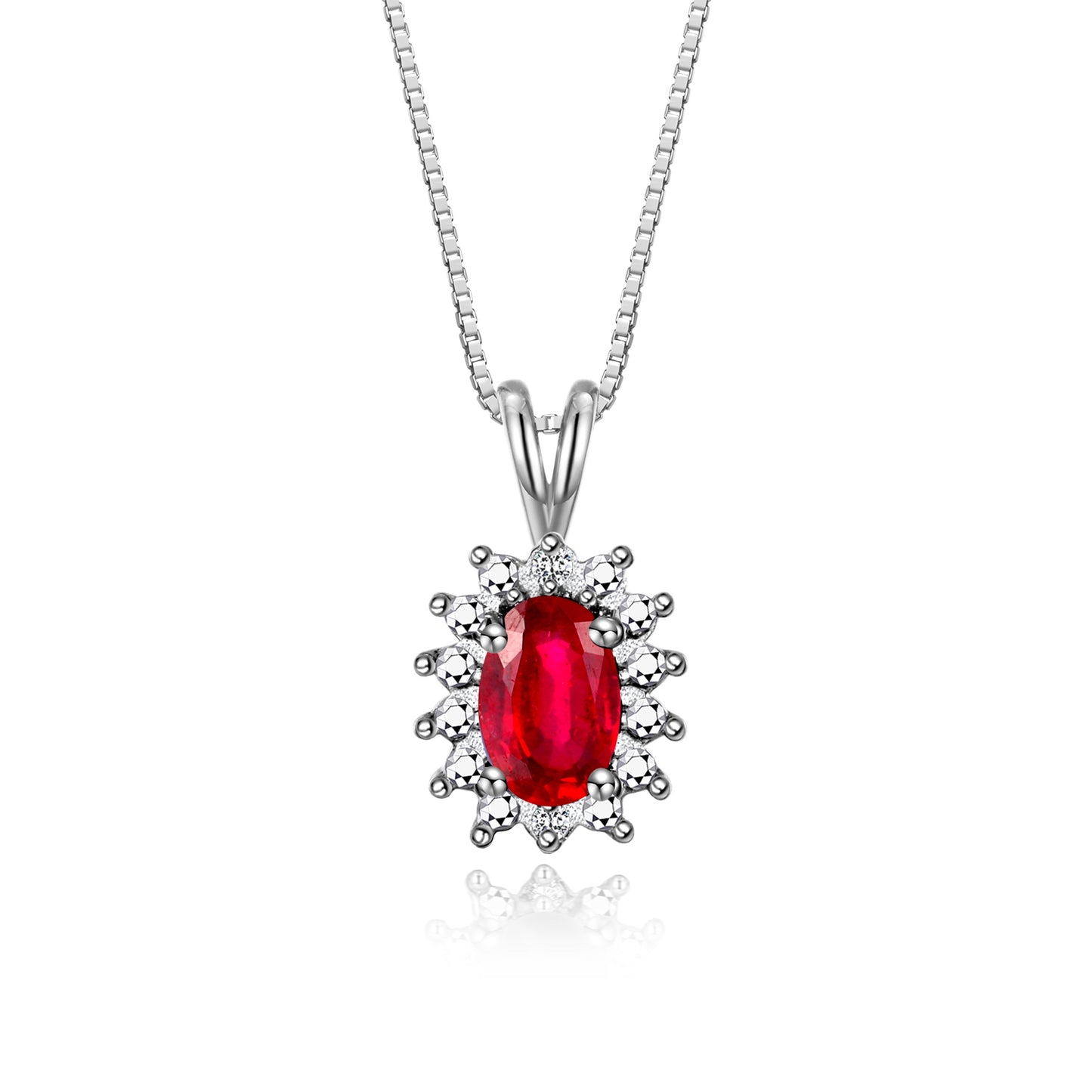 RYLOS 14K White Gold Halo Pendant Necklace: Gemstone & Diamond Accent, 18 Chain - 6X4MM Birthstone Women's Jewelry - Timeless Elegance