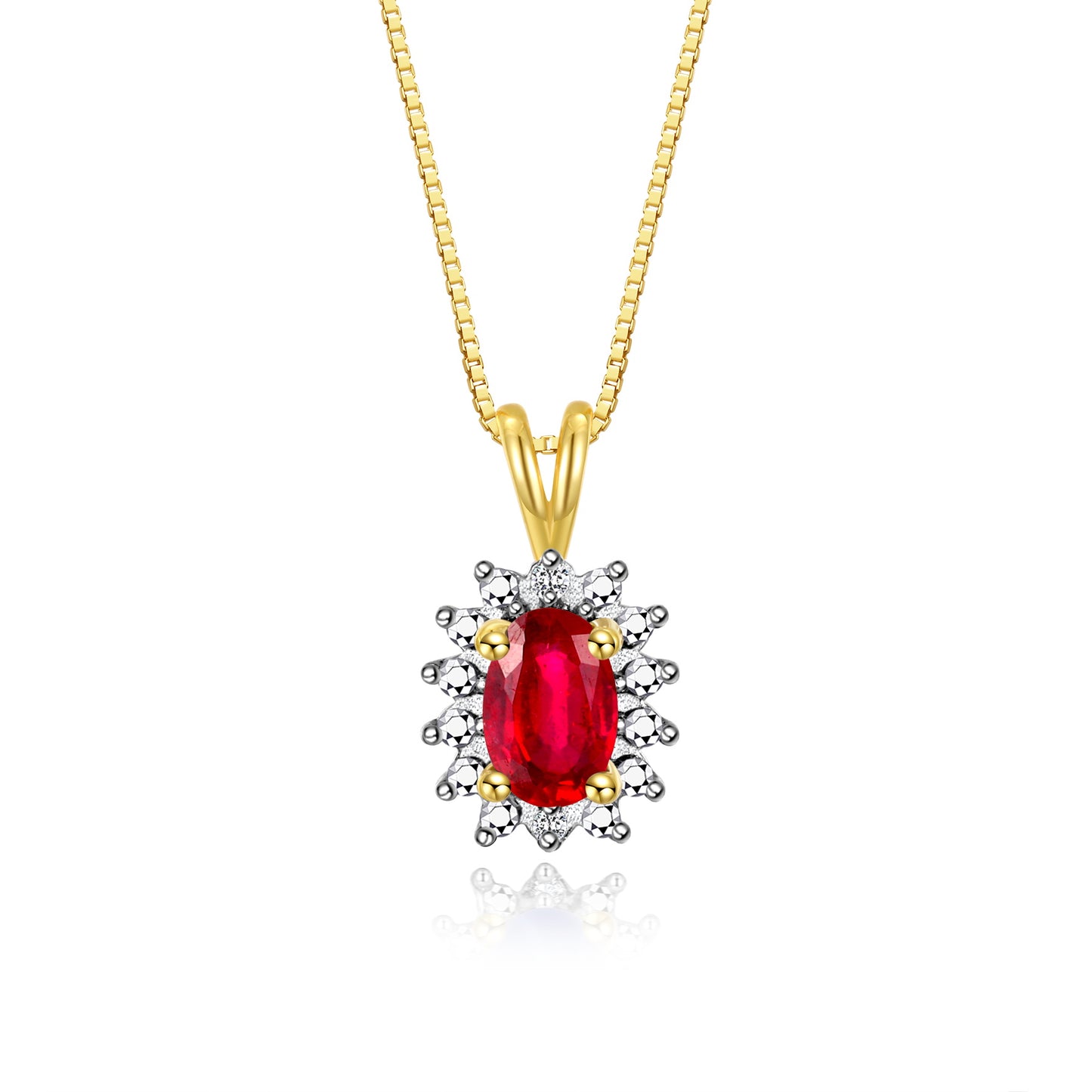 RYLOS Yellow Gold Plated Silver Halo Pendant Necklace: Gemstone & Diamond Accent, 18 Chain - 6X4MM Birthstone Women's Jewelry - Timeless Elegance