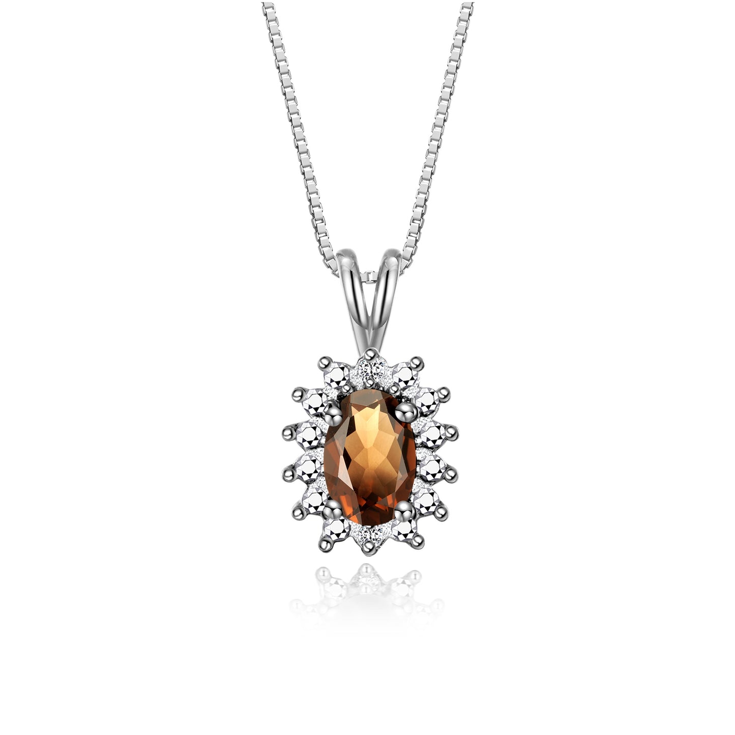 RYLOS Sterling Silver Halo Pendant Necklace: Gemstone & Diamond Accent, 18 Chain - 6X4MM Birthstone Women's Jewelry - Timeless Elegance