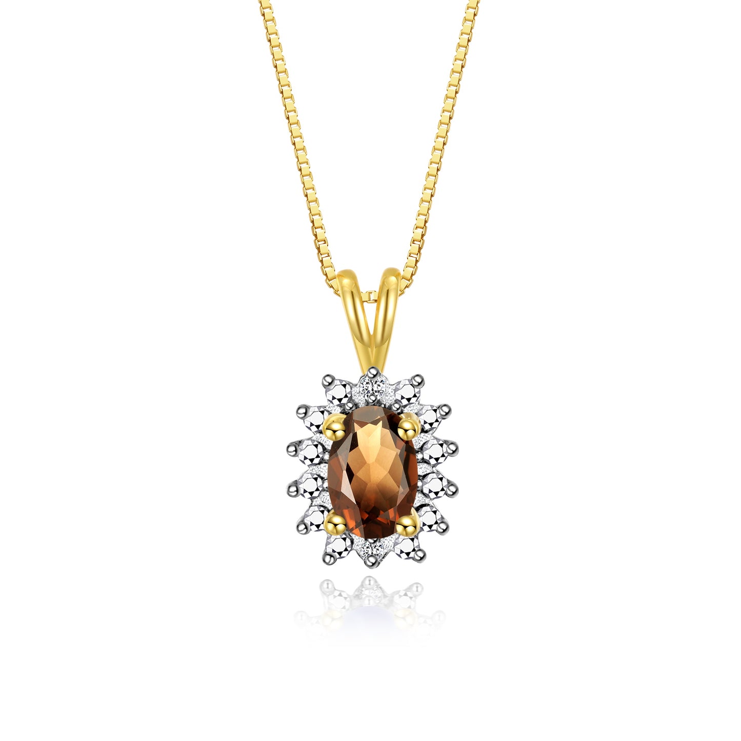 RYLOS Yellow Gold Plated Silver Halo Pendant Necklace: Gemstone & Diamond Accent, 18 Chain - 6X4MM Birthstone Women's Jewelry - Timeless Elegance