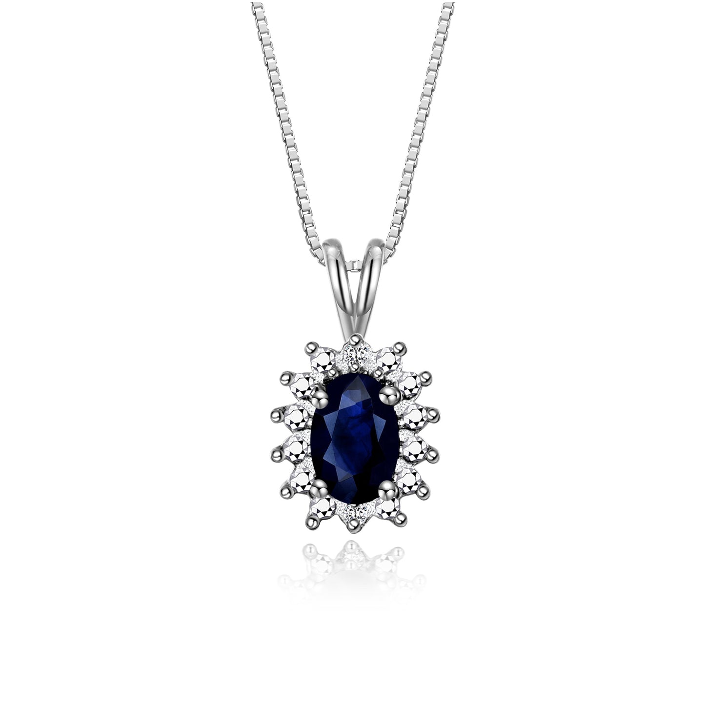 RYLOS 14K White Gold Halo Pendant Necklace: Gemstone & Diamond Accent, 18 Chain - 6X4MM Birthstone Women's Jewelry - Timeless Elegance