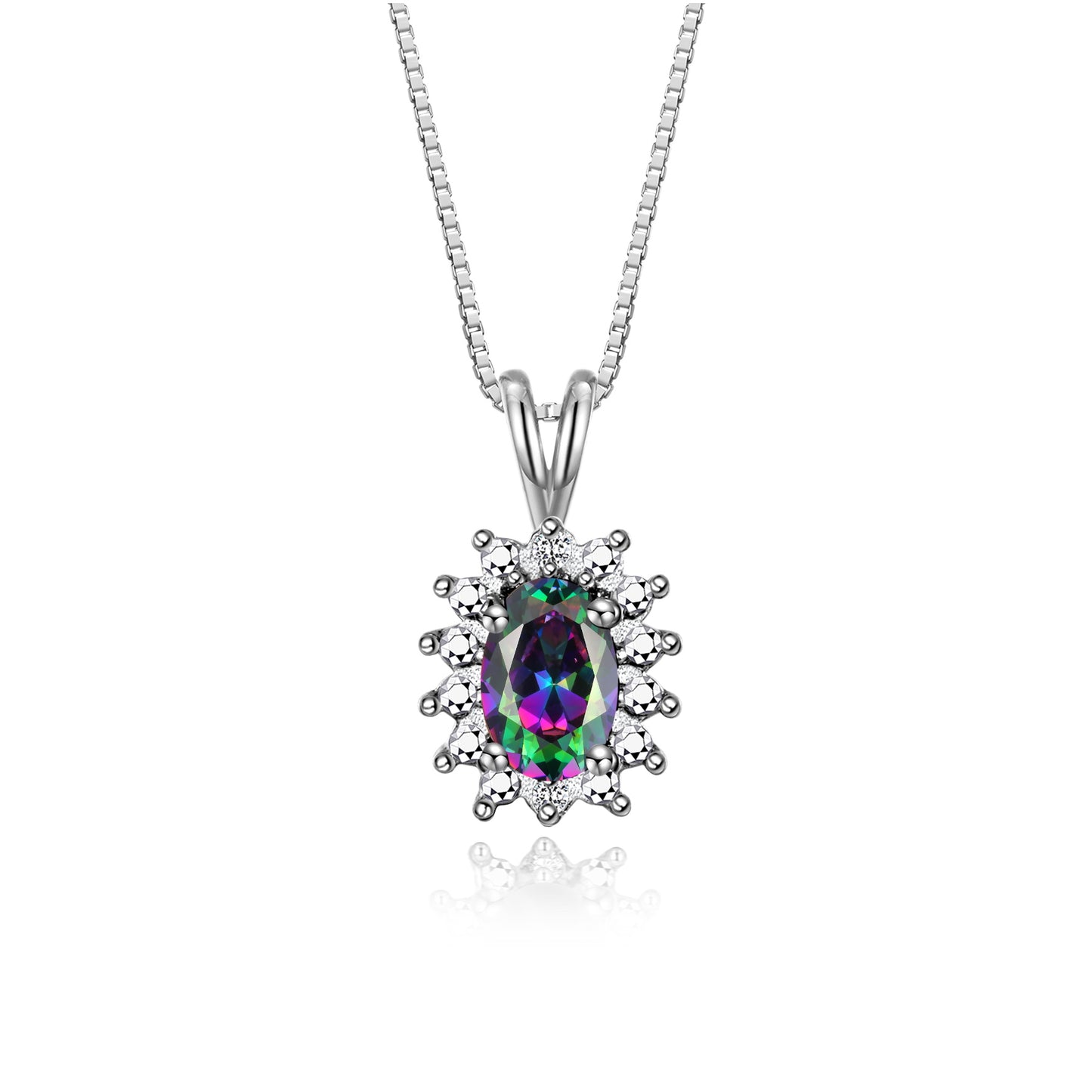 RYLOS Sterling Silver Halo Pendant Necklace: Gemstone & Diamond Accent, 18 Chain - 6X4MM Birthstone Women's Jewelry - Timeless Elegance