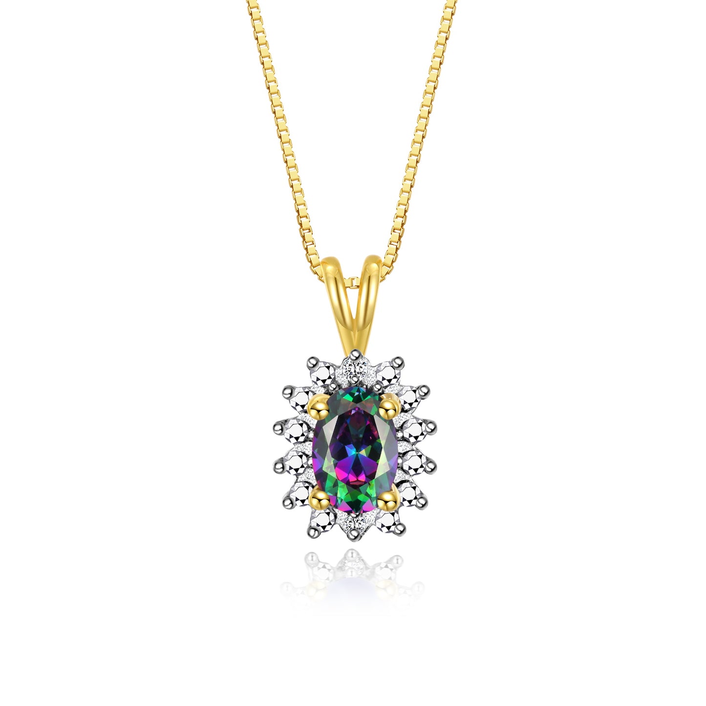 RYLOS 14K Yellow Gold Halo Pendant Necklace: Gemstone & Diamond Accent, 18 Chain - 6X4MM Birthstone Women's Jewelry - Timeless Elegance