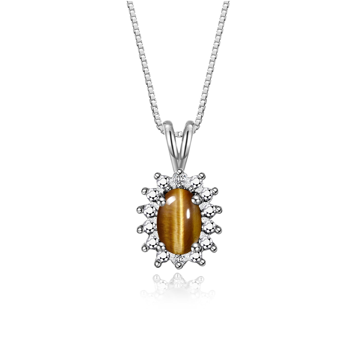 RYLOS 14K White Gold Halo Pendant Necklace: Gemstone & Diamond Accent, 18 Chain - 6X4MM Birthstone Women's Jewelry - Timeless Elegance